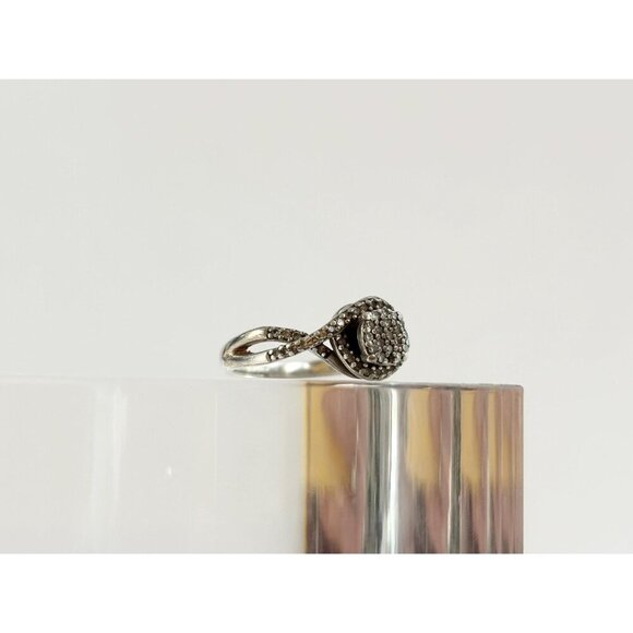 Crossover Cluster Cubic Zirconia Gemstone Vintage Sterling Silver Ring - sz 6.5 - Picture 2 of 10